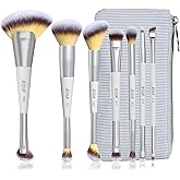 Jessup Makeup Brushes Set 7pcs Dual Ended Makeup Brush Premium Synthetic Foundation Contour Blush Highlight Blending Eyebrow Eyeshadow Shader Concealer Brush with Bag, Quiet Gray T520