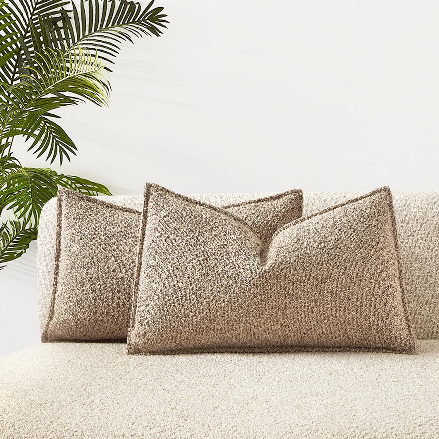 Photo 1 of JUSPURBET 14x24 Pillow Covers Set of 2 Decorative Throw Pillow Covers Case for Couch Sofa Bed Soft Boucle Textured Lumbar Cushion Covers with Hidden Zipper for Home Decor Living Room,Oatmeal