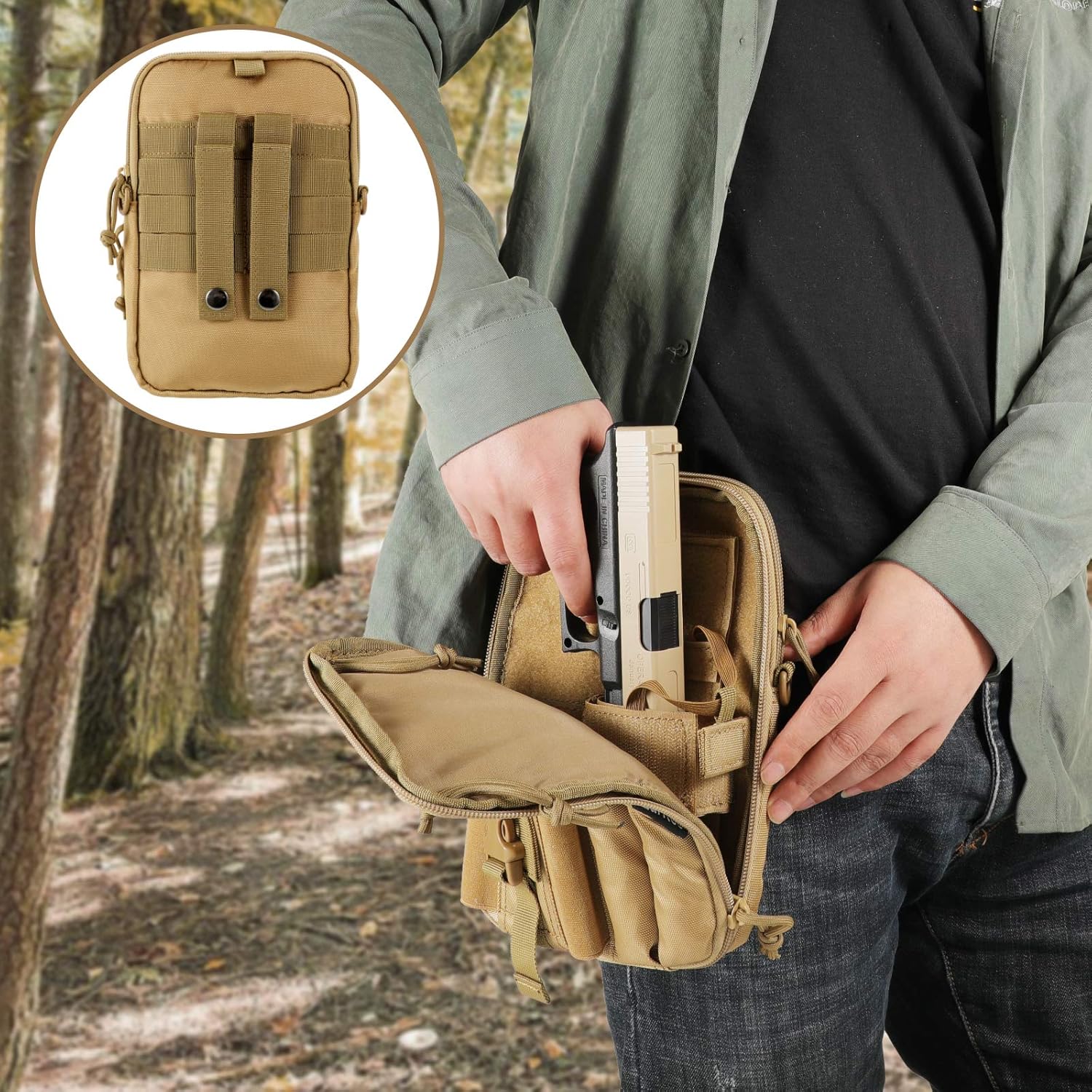 Concealed Pistol Pouch Multipurpose Carry Gun Bag - LarKoo Waist Molle Bag Fanny Pack with Pistol Holster in 9 inch Length and Phone Belt Clip Holder for Less Than 7 inches Smartphone (Khaki)… : Sports & Outdoors