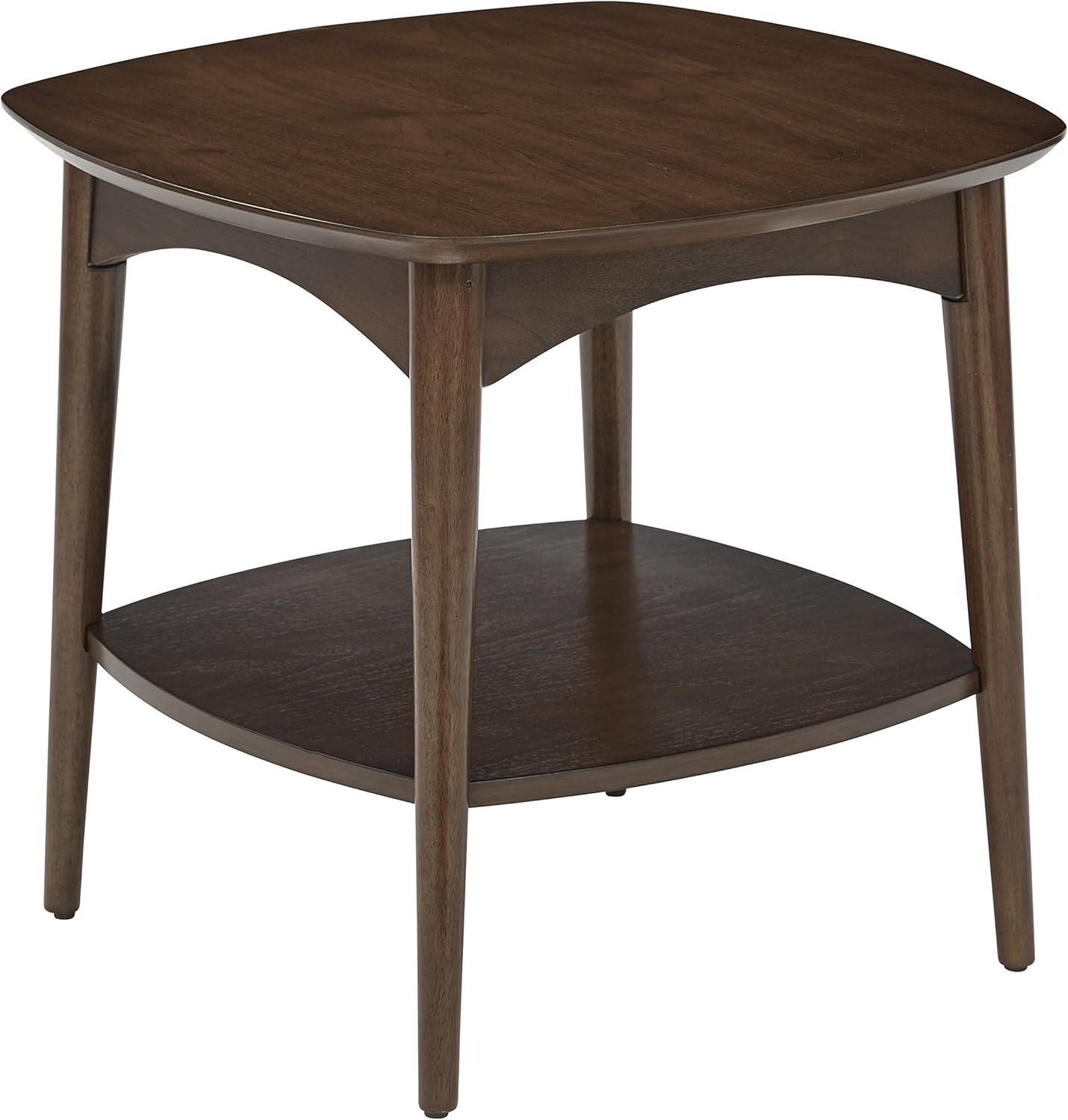 OSP Home Furnishings Copenhagen Mid-Century Moderm Accent Table with Storage Shelf, Walnut Finish