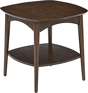 OSP Home Furnishings Copenhagen Mid-Century Moderm Accent Table with Storage Shelf, Walnut Finish