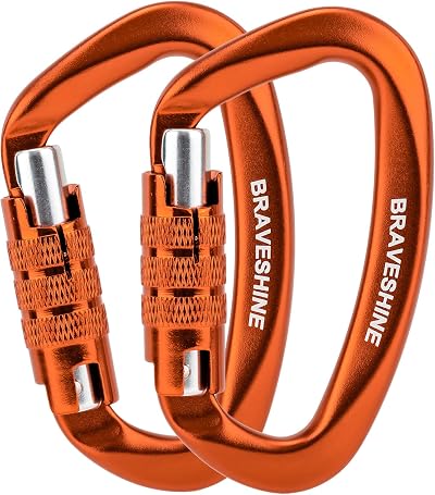 2 Pack Carabiner Clip 12KN Auto Locking Twist Lock D Shape