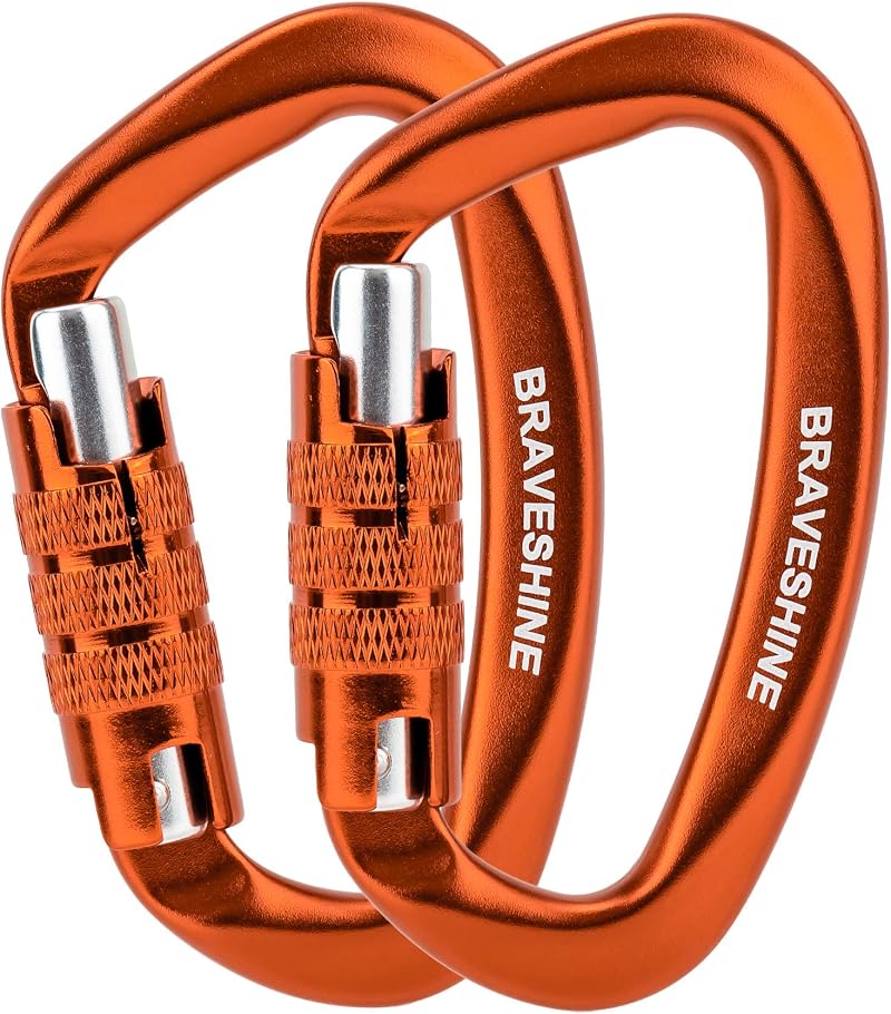2 Pack Carabiner Clip 12KN Auto Locking Twist Lock D Shape
