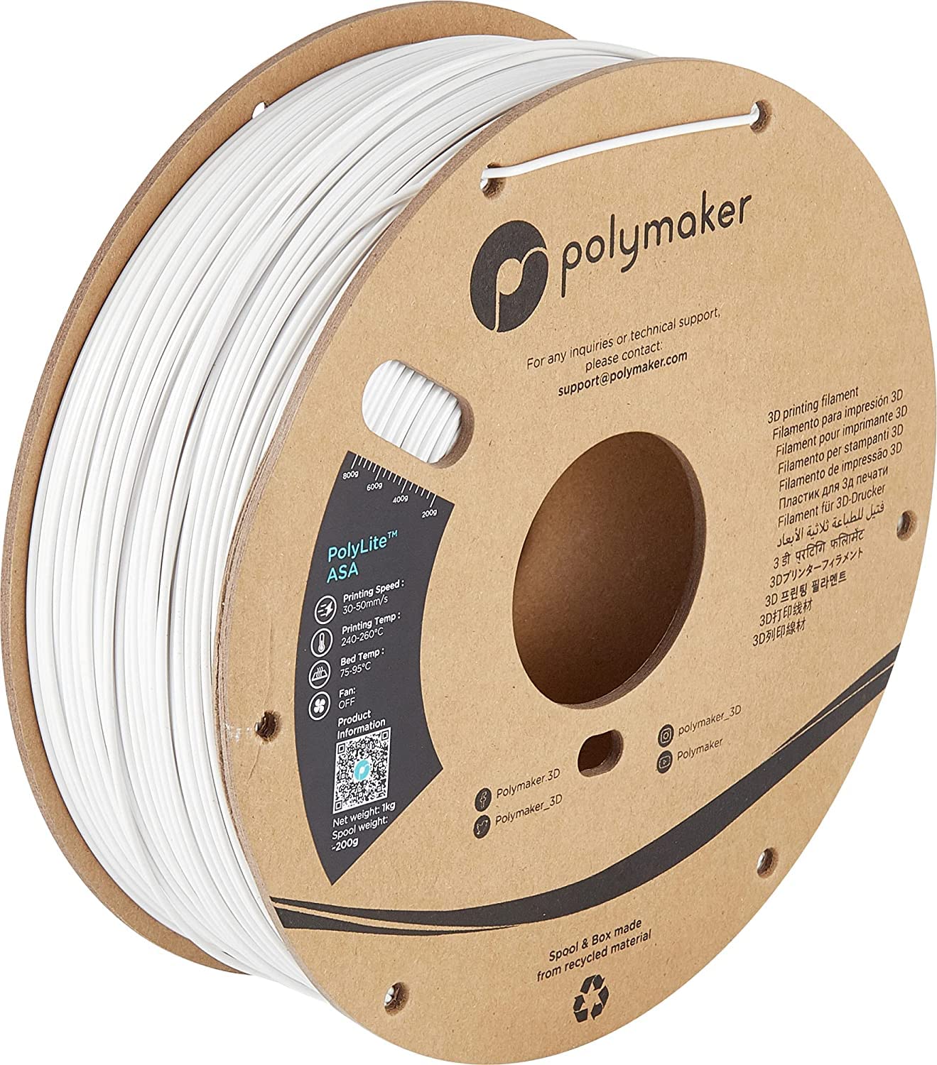 Photo 1 of Polymaker ASA Filament 2.85mm White, 1kg ASA 3D Printing Filament, Heat & Weather Resistant - ASA 3D Printer Filament Perfect for Printing Outdoor Functional Parts