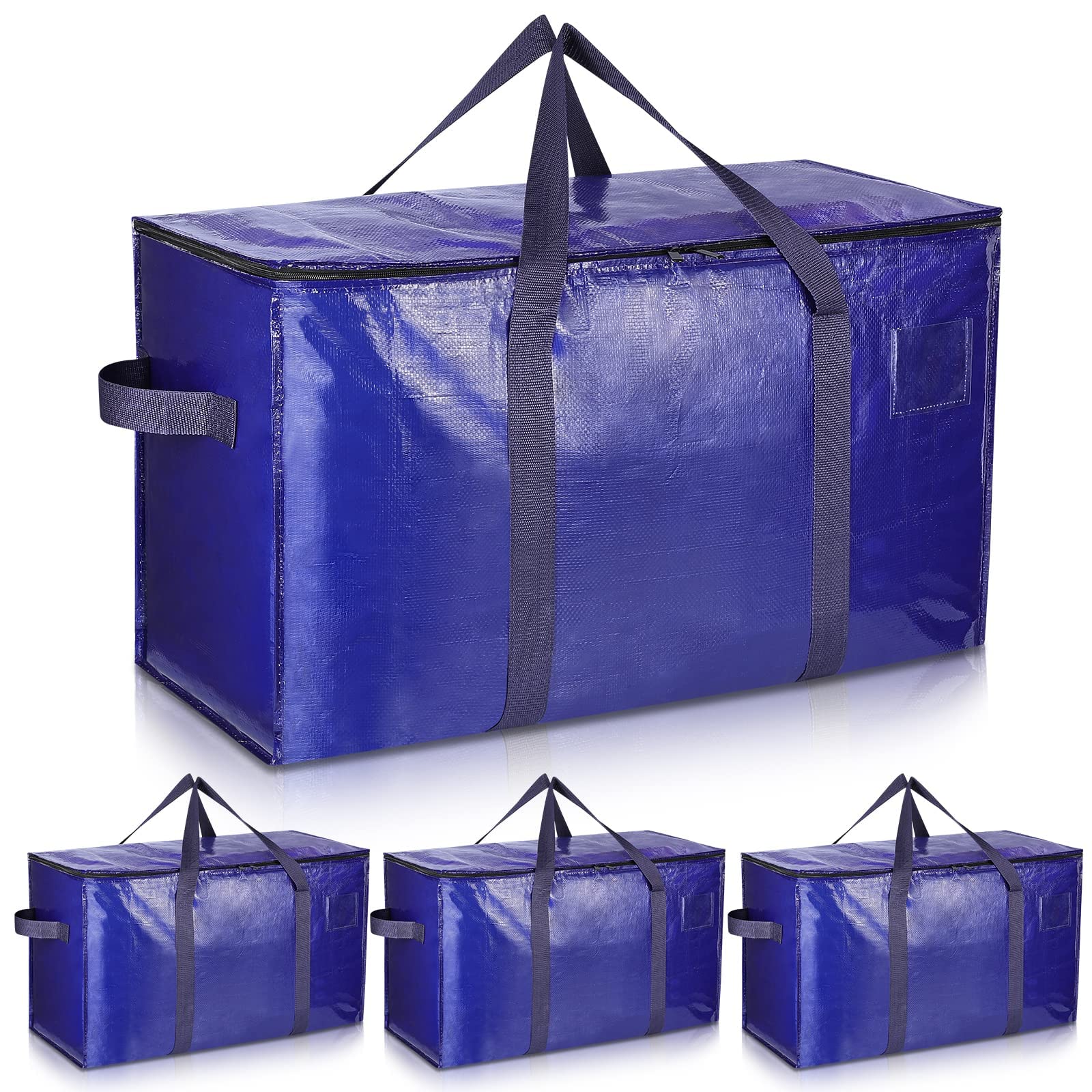 Uhogo 110L 3 Pack Heavy Duty Extra Large Storage Bags - Thicker Waterproof Storage Bags with Zips for Moving, Travelling, Camping, University, Garden Tools, Holiday Decorations Storage - Blue