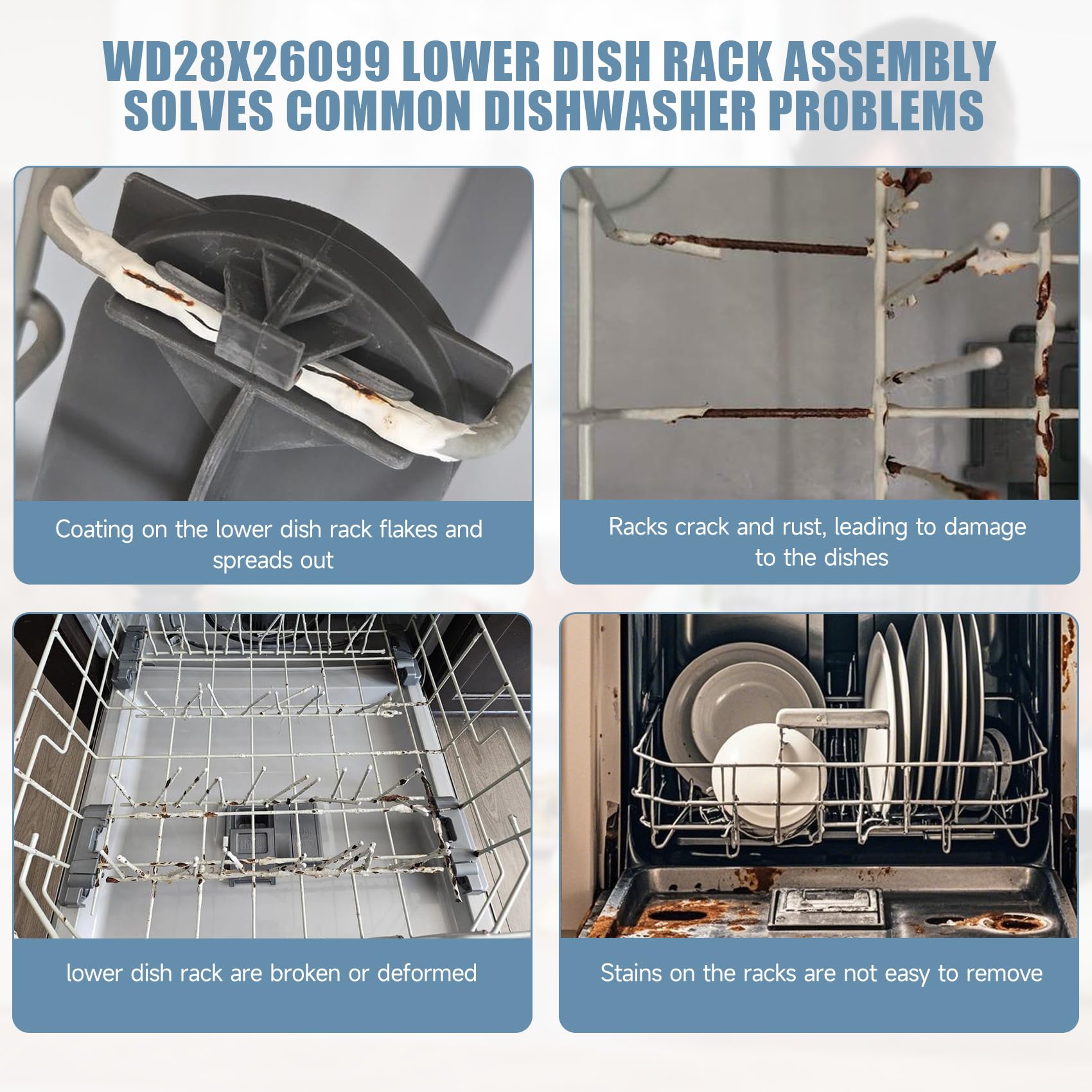 Upgraded WD28X26099 WD28X34744 Dishwasher Lower Rack Assembly Compatible with GE dishwashers, Coated with imported nylon material, Replaces WD28X24396, WD28X10346, WD28X22506, WD28X22696 ect
