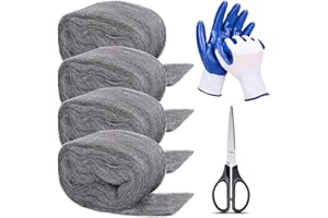Apalie 4Pack Steel Wool for Mice Control 3.2" x10.5 ft Wool, Gap Filler for Home & Garage, DIY Bundle with Gloves & Scissors