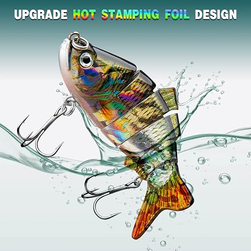 charm yee fishing lures CharmYee Bass Lure for Freshwater and Saltwater Lifelike Fishing Multi Jointed Swimbait for Bass Trout Crappie Walleye Pike Fishing Gifts for Men-3 Pack Sporting Goods Designed with 6 segment multi CharmYee Bass Fishing Lures with