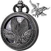 DerMacht Pocket Watch with Chain Oversized 50MM Quartz Steampunk Hollowed Eagle Patterned Hawk Christmas Valentine's Day Birthday Gifts Fathers Day