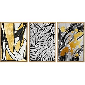 SIGNWIN Framed Canvas Wall Art Black and Gold...