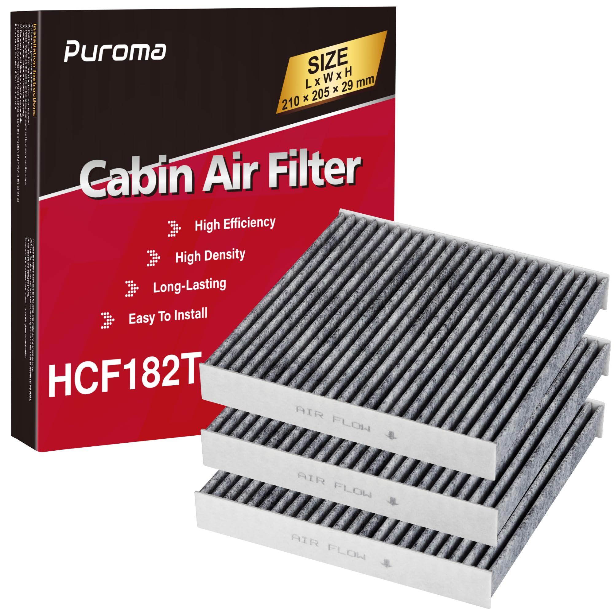 Photo 1 of +++ONE FILTER IS MISSING+++Puroma 3 Pack Cabin Air Filter with Activated Carbon Replacement for CP182, CF11182, Compatible with Honda CR-V, Civic, Accord, Odyssey, HR-V, Clarity, CR-Z, Fit, Insight, Acura MDX, RDX, TLX, Integra
