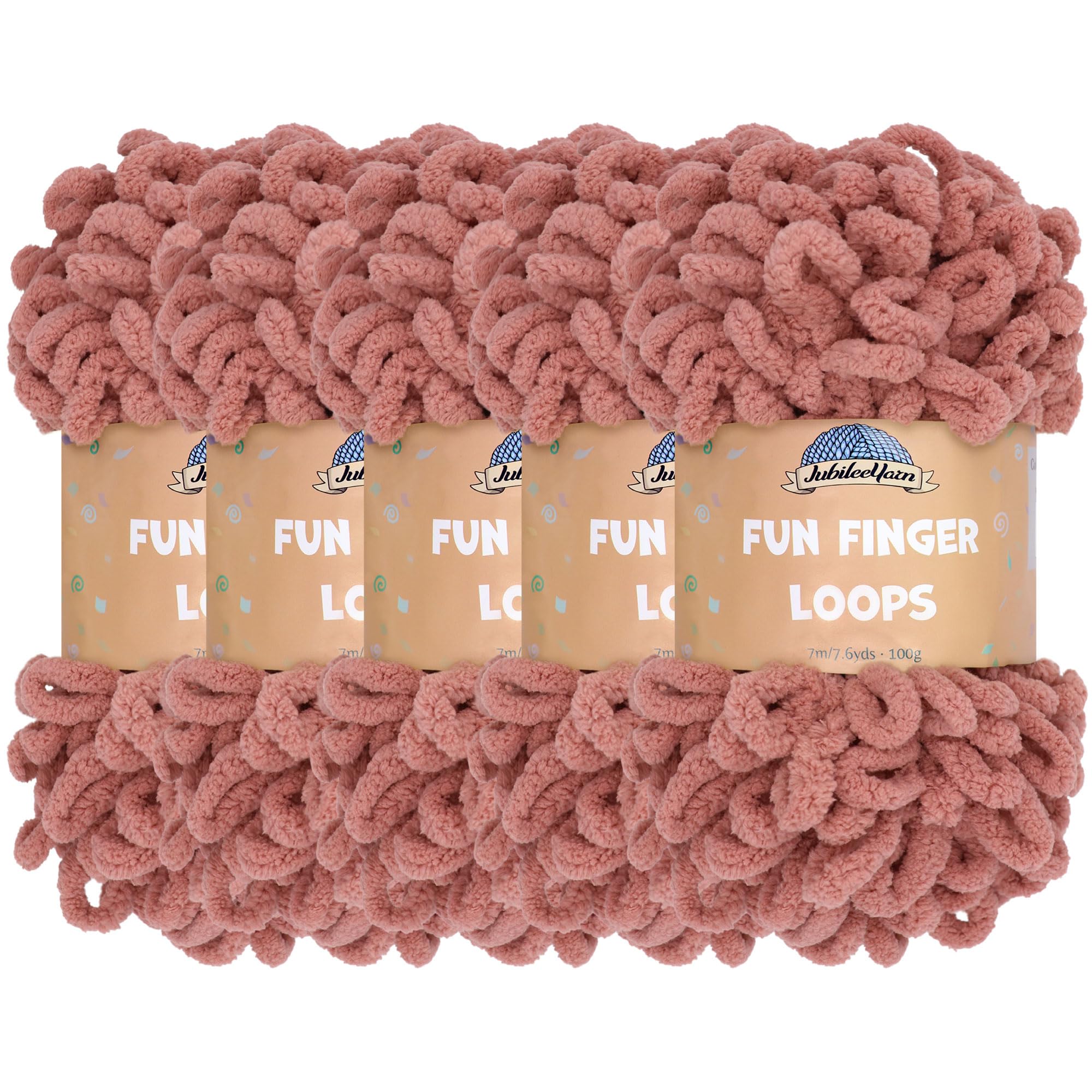 JubileeYarn Fun Finger Loops Yarn - Polyester Jumbo Weight Loop Yarn - 100g/Skein - Rose Dawn - 5 Skeins — image 1