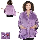 EzrAllora Fleece Poncho Blanket -Drape and Go No Sleeves- Lightweight Wrap Shawl -Wearable Blanket- Gift for Grandma and Mom