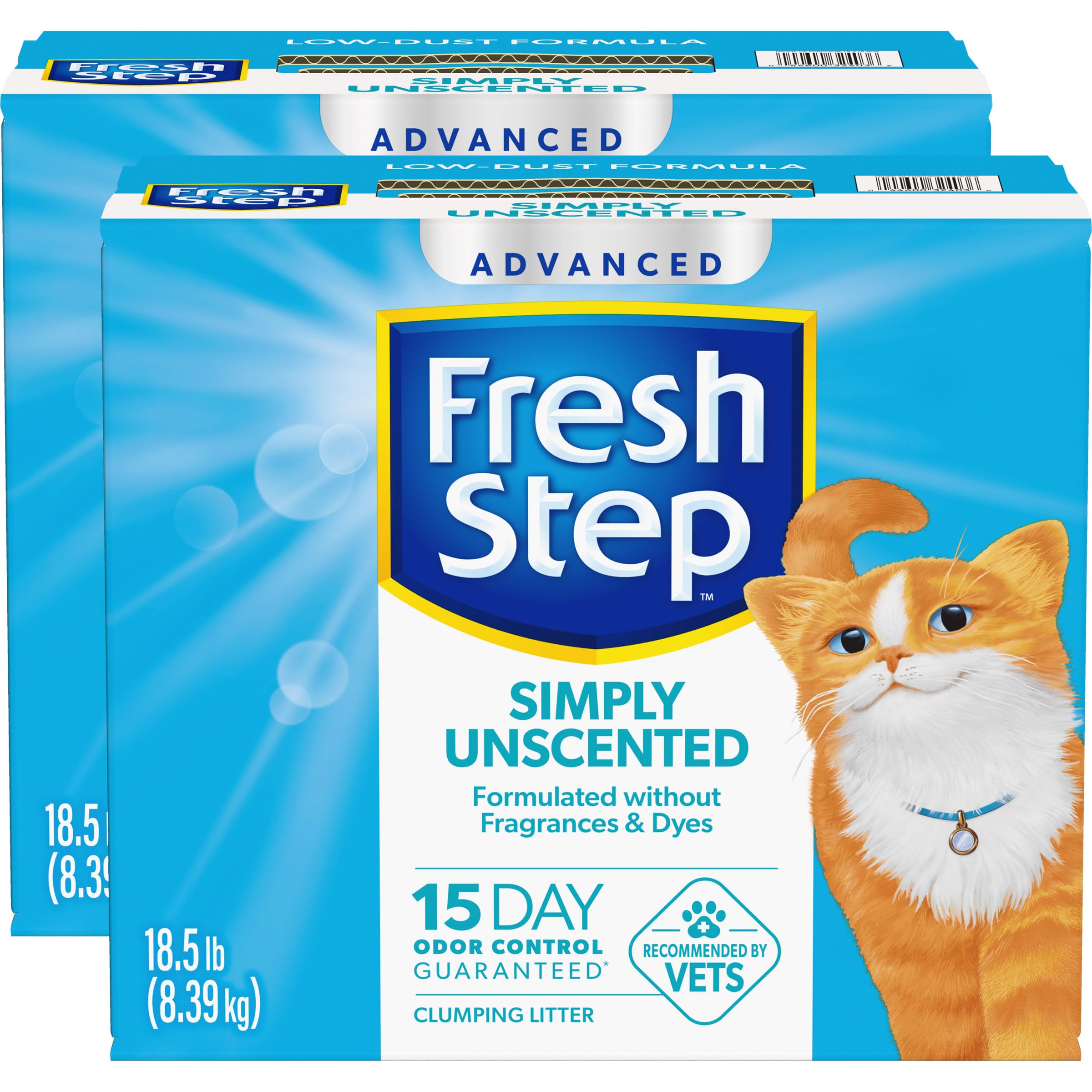 Fresh Step Advanced Simply Unscented Clumping Litter, Fresh Step Unscented Cat Litter Fights Odor on Contact, 37 lbs. (2 x 18.5 lb. Box)