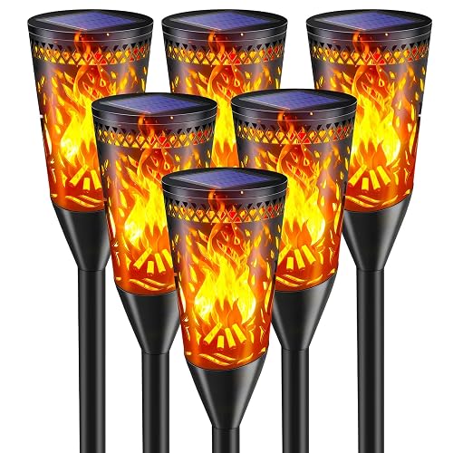 FIFlying Solar Garden Light 6 Pack - IP65 Waterproof Outdoor Solar Torch Light with Realistic Dancing Flame Effect,Pathway Lights for Patio, Lawn, Yard Decor