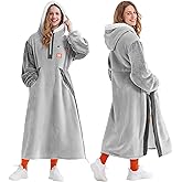 Giggling Getup Wearable Blanket Hoodie for Women Men Gifts for Women Mom Wife Sherpa Fleece Long Hooded Blanket Sweatshirt Cozy Sherpa Wearable Throw with Pocket & Sleeves for Adult Standard Grey