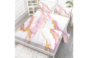 EDGZKO Sheet Set Pink Marble: Twin Size Pink Abstract Bed Sheets for Teen Girls Kids Women Deep Pocket Gold Glitter Marbling 3PC Bedding Sets 1 Fitted Sheet & 1 Flat Sheet & 1 Pillowcase