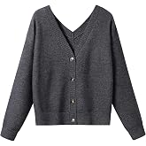 ChooTeeYeen Fall Sweaters for Women 2026 Double V-Neck Long Sleeve Button Up Soft Knit Cardigan Sweaters