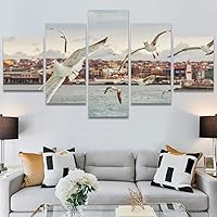 SIGNWIN 5 Panel Canvas Wall Art Modern Art Birds Bohemian Expressive Group Multicolor Photography for Home Decorations Ready to Hang - 60