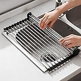 NEZUIBAN Dish Drying Rack with Roll Up and Over Sink for Kitchen,17.5"x15.7",Black