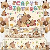 212pcs Capybara Birthday Decorations-Serves 25, All-in-one Capybara Party Decorations with 350gsm Plate, Tablecloth, Backdrop, Centerpiece, Capybara Balloons, Banner, Cake Topper, Etc
