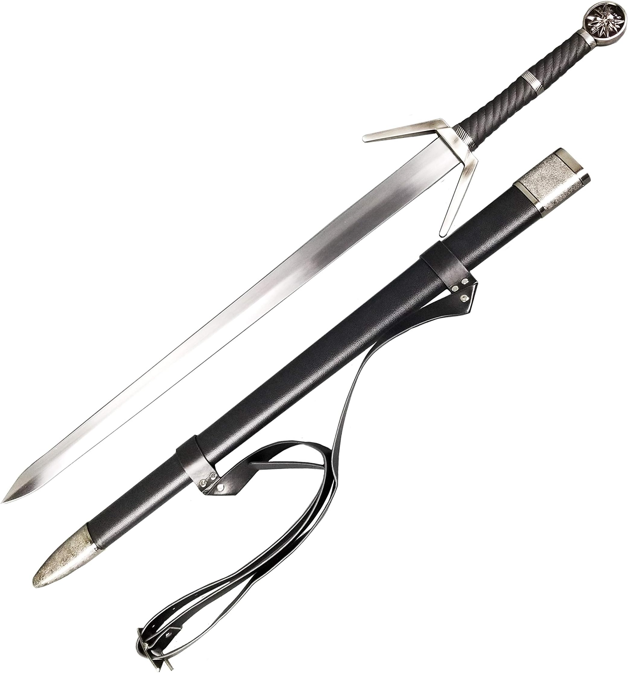 Otakumod One Hand Witcher Silver Sword, Medieval Knight Sword with Scabbard. for Collection, Gift and Outdoor Cosplay