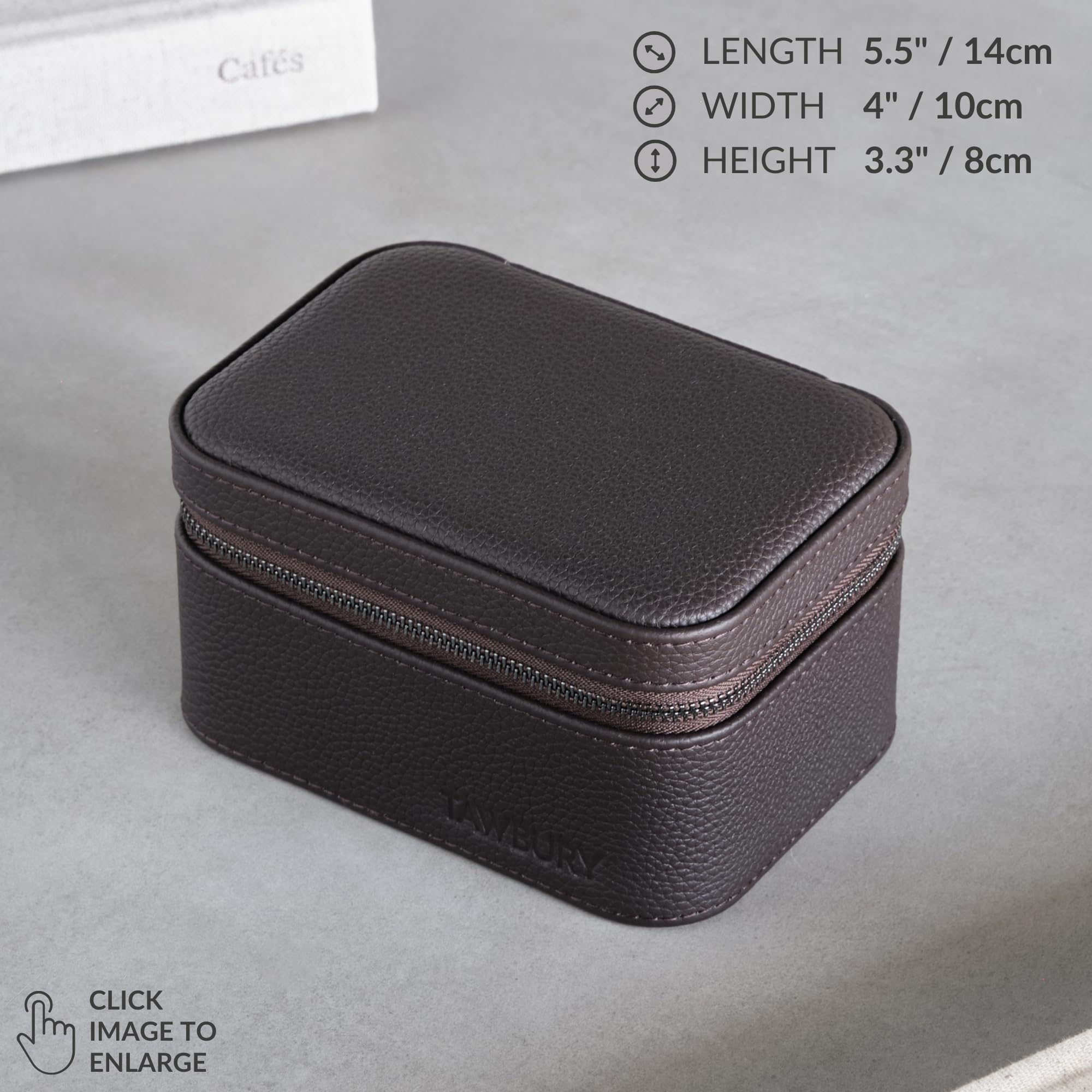 TAWBURY Watch Case - 2 Slot Genuine Top-Grain Leather Watch Travel Case for Men & Women with Metal Zipper and Extra Wide Pillows for Large Watches (Brown)