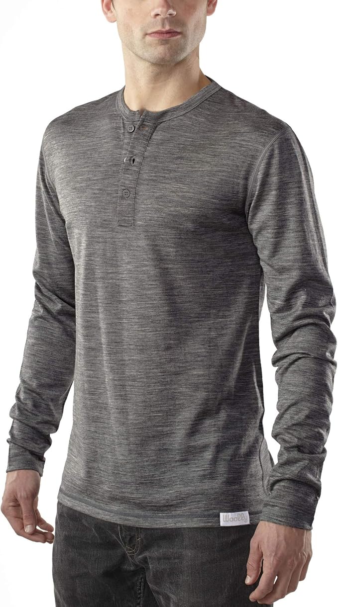 Woolly Clothing Men's Merino Wool Long Sleeve Henley Everyday Weight