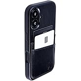 Dockem Genuine Leather Card Case for iPhone 16 with Built-in Metal Plate for Magnetic Mounting, Stitched-on Wallet with 2 Credit Card Pockets (Black, M2GL)