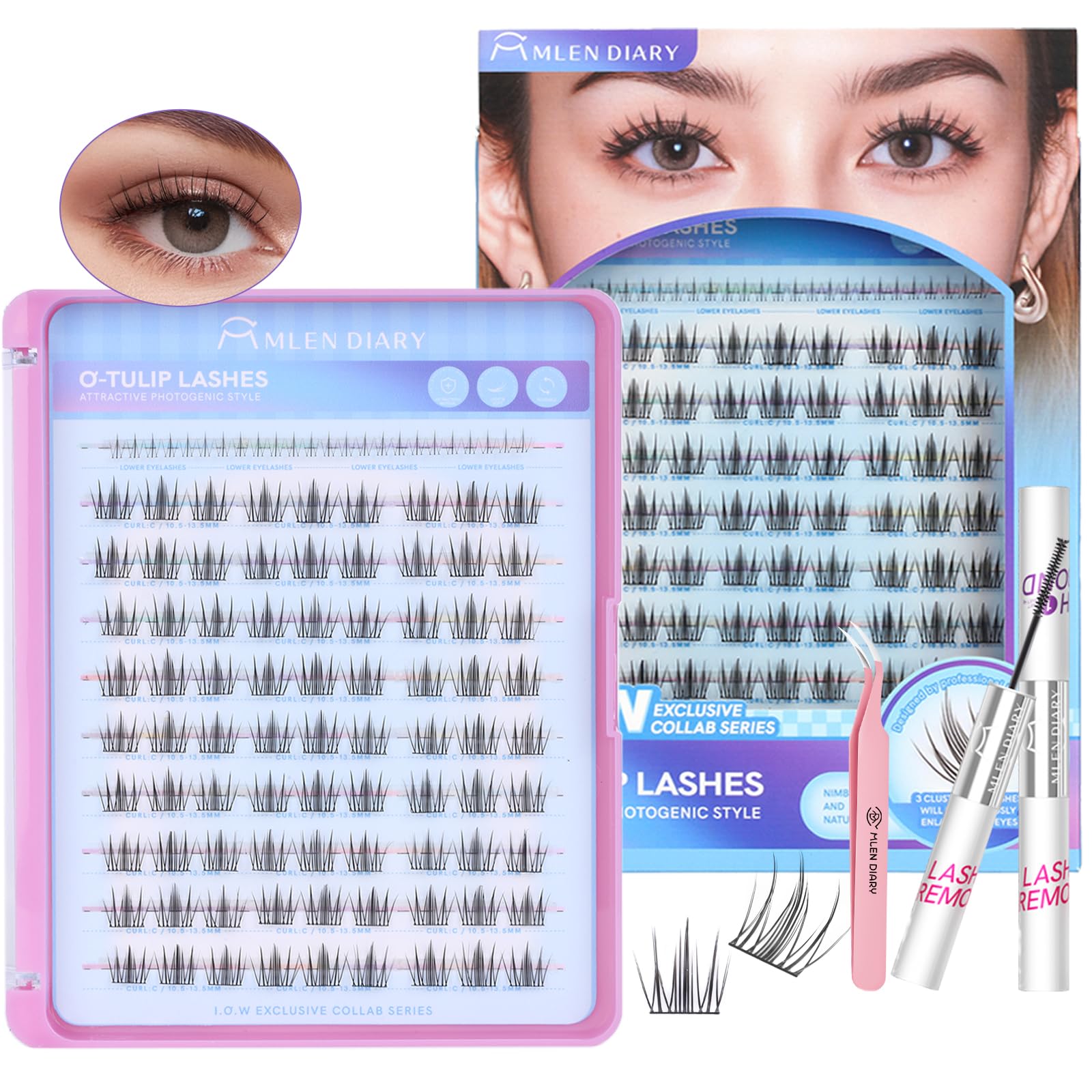 Photo 1 of ***MISSING LASHES*** MLEN DIARY Lash Clusters Kit 105Pcs Natural Wispy Cluster Lashes 10.5-13.5MM C Curl Eyelash Extensions Individual Lashes Kit with Lash Bond and Remover Tweezers Beginners DIY at Home