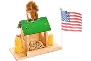 MONT PLEASANT Wood Squirrel Feeder for Outside Garden, Large Size Durable Wooden Chipmunk Feeder Bird Feeder for Outside with Corn Cob Holder for Yard and Porch Decoration, Easy to Fill Food