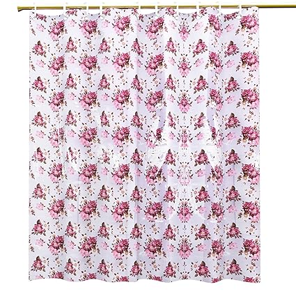 Kuber Industries Floral PVC Shower Curtain with 8 Hooks - 54x84, Multicolour