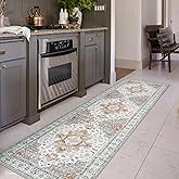 Moynesa Ultra-Thin Washable Runner - 2'6" x 8' Hallway Rug, Kitchen & Bathroom Carpet, Vintage Printed Low Pile Entryway Runner for Apartment, Camper, RV, Beige/Gold