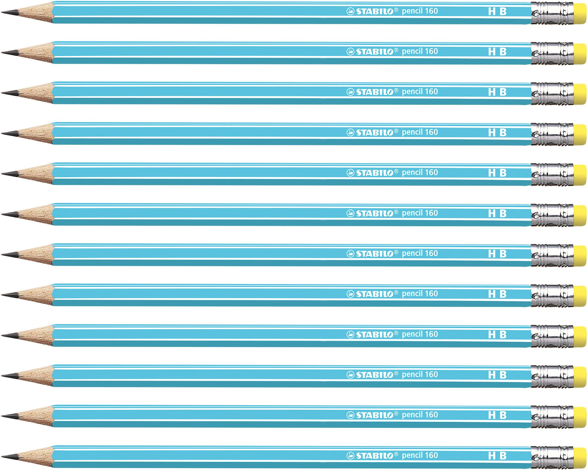 STABILO pencil 160 - Hexagonal Graphite Pencil with Eraser - Pack of 12 - Blue - Degree HB