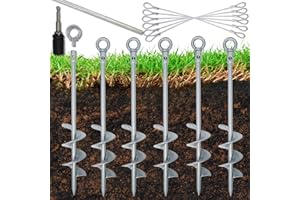 Tyalez 18 inch Ground Anchor Heavy Duty Earth Anchors Set Screw in for Mobile Home, Swing, Tent Trampoline Anchors Wind Resistant Tree Stakes and Supports with Drill Socket, 6 Pack