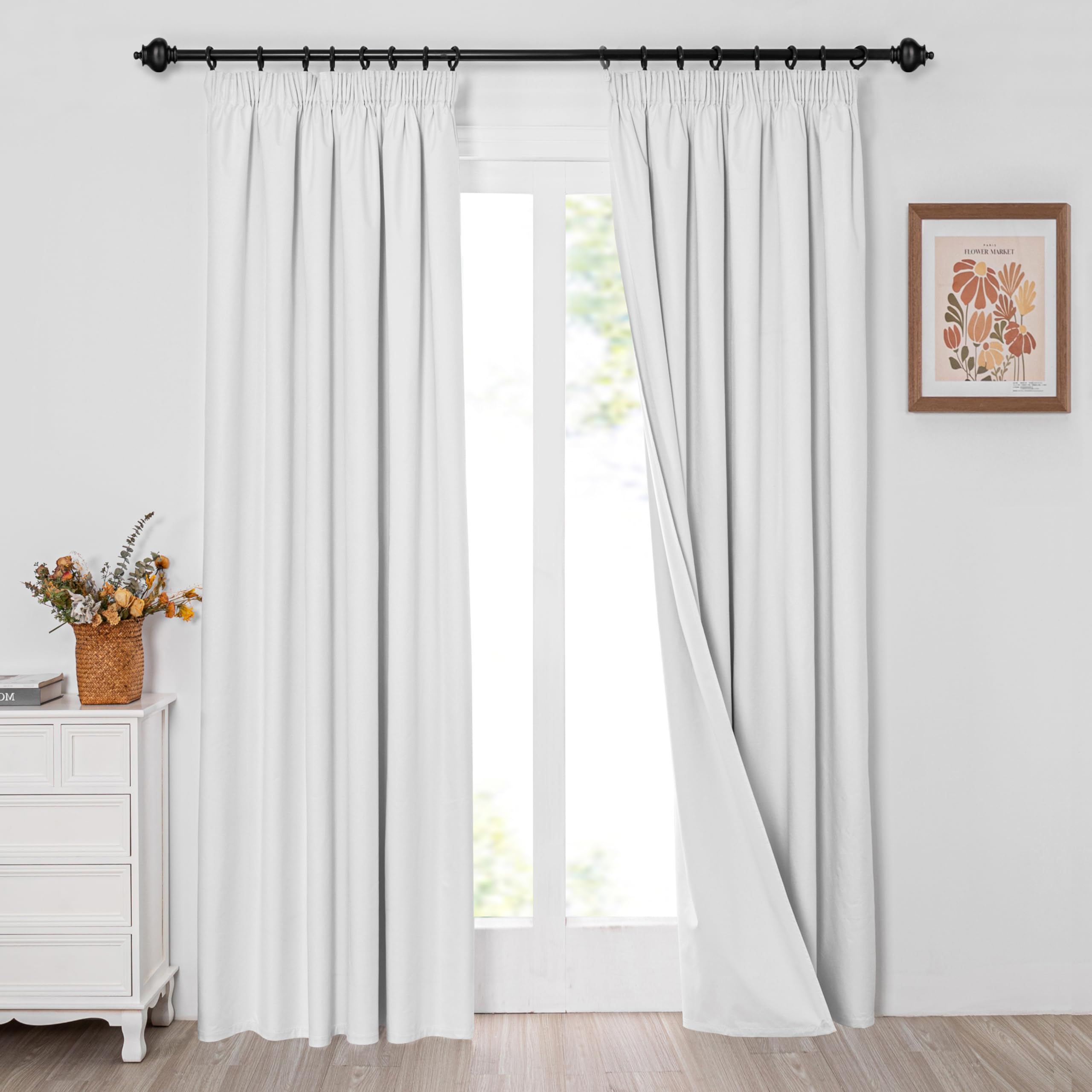 MYSKY HOME Curtains, Blackout Curtain with Ruffle Tape, Bedroom, Heat-Insulated, Set of 2, Blackout Curtains, Passage Coating, Sun Protection, H 245 x W 140 cm, Grey/White