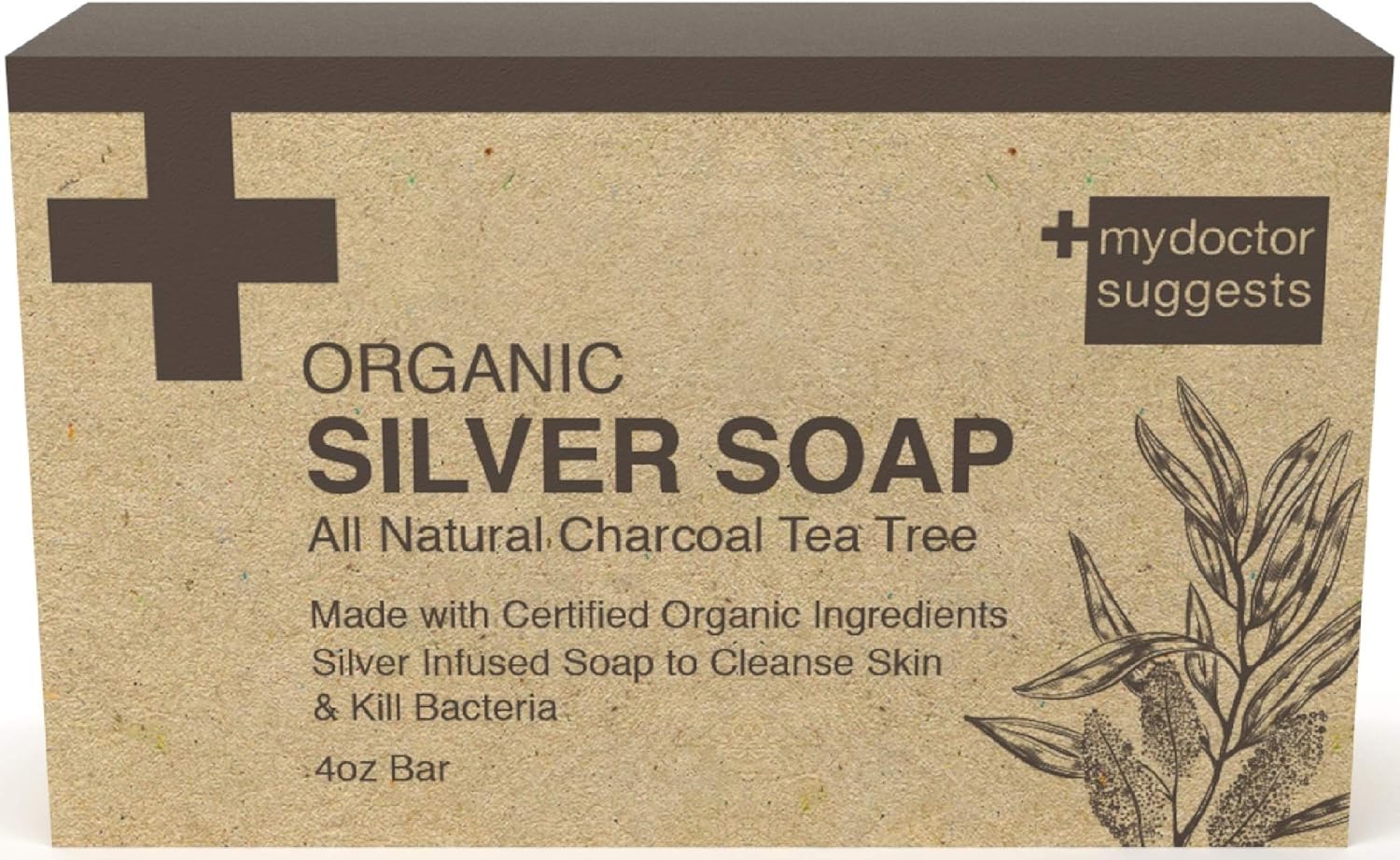 Organic Silver Soap Renewing Natural Charcoal Tea Tree Made with Certified Organic Ingredients. Silver Infused Soap to Cleanse Skin Naturally. 4oz Bar (1 Bar)
