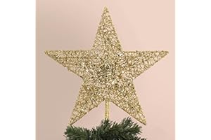 Christmas Tree Topper, hogardeck Gold 5-Pointed Star Tree Topper for Christmas Decor, Tree Toppers for Christmas Tree Decorations for Indoor Home