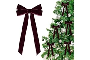 12 PCS Velvet Christmas Ornaments Decorations, 10.2'' Vintage Large Long Velvet Bows Ornaments for Christmas Tree, Indoor Bow