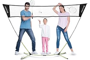 E-Jet Badminton Net Rackets Shuttlecocks Combo Set - Portable & Instant Setup (Backyard Fun, Beach Park Picnic Outdoor Games), Green, 5.1 x 7.8Ft (EOB727402021)
