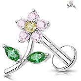 Melighting Sterling Sliver 925 Flower Cartilage Earring Internally Threaded 16G Helix Earring Tragus Piercing Jewelry 6/8 mm Conch Stud Flat Back Earring