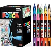 Posca Paint Art Markers, Set of 15 5M Medium Acrylic Markers with Reversible Tips, Artist Recommended Paint Pens for Gifts, Decorations, Fabric, Metal, Windows, Wood and Canvas