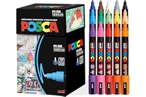 Posca Paint Art Markers, Set of 15 5M Medium Posca Markers with Reversible Tips, Set of Acrylic Paint Pens for Fabric, Metal,