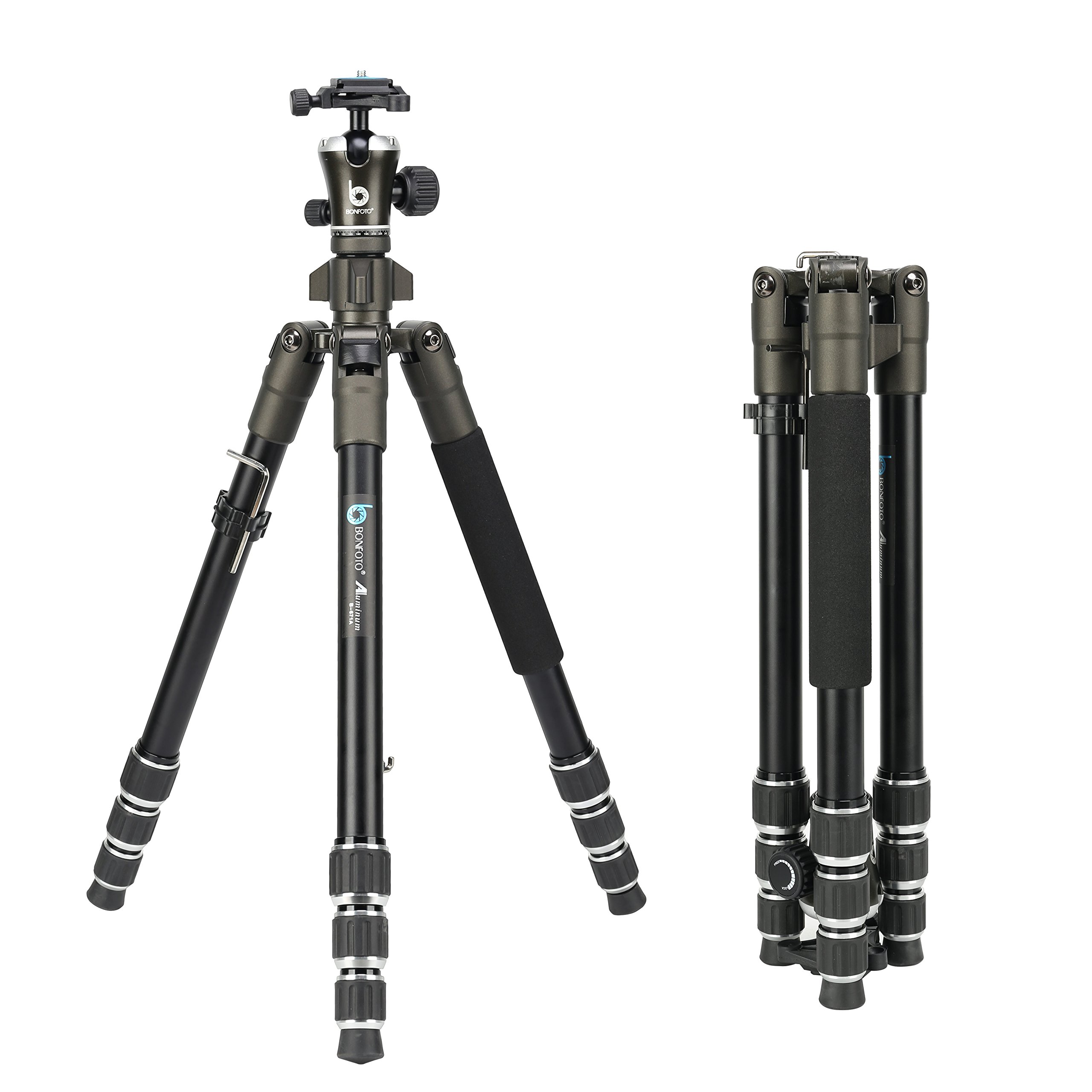 Travel tripod, BONFOTO Aluminum Camera B671A Tripod 55 inch Lightweight Travel with Two 1/4\