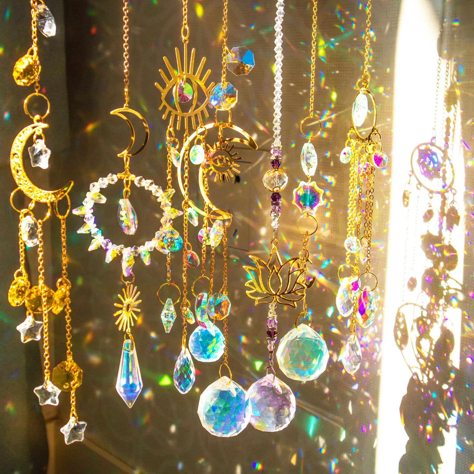 Suncatcher Crystal, 7 Pieces Lotus Crystal Beads, Suncatcher Pendants Prisms, Hanging Rainbow Prism Window, Home Garden Wedding Decoration