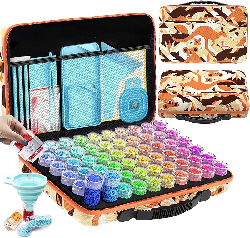 ARTDOT 60 Slot Diamond Art Storage Box Kit with 101pcs Accessories Orange
