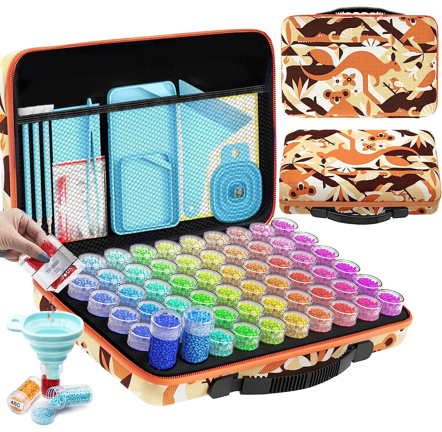 ARTDOT 5D Diamond Art Storage Boxes with 60 Slots, 101pcs Diamond Painting Accessories and Tools Kits with Pens for Adults(Orange)