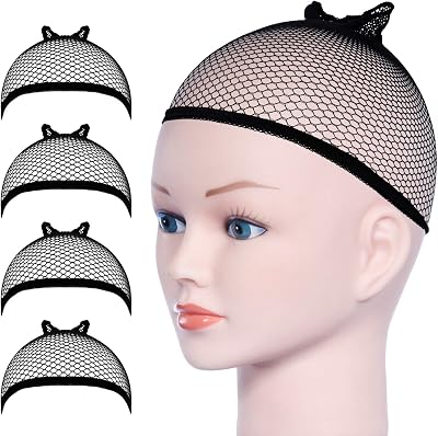 URAQT 4 Pcs Dark Nylon Wig Cap Elastic Close End Stocking Cap Brown Unisex