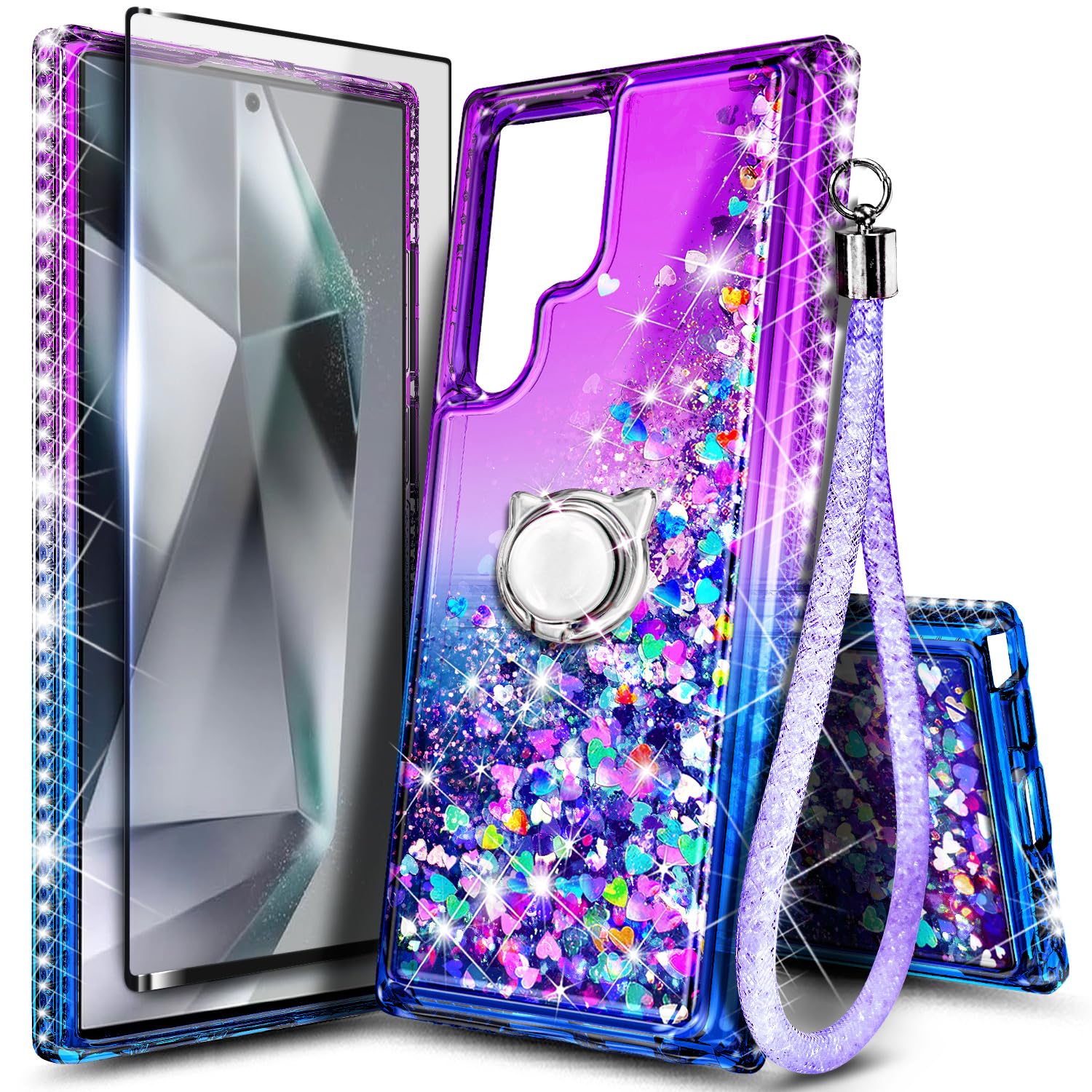 Photo 1 of NGB Designed for Samsung Galaxy S24 Ultra Case, Purple/Blue | Glitter Liquid Sparkle Cute Cover for Women Girls Kids | with Screen Protector & Ring Holder & Wrist Strap Lanyard