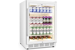 Velieta Beverage Refrigerator 24 Inch Drink Fridge, Beer Fridge, 150 Cans Beverage Cooler, Under Counter Refrigerator, Drink Cooler Undercounter Outdoor Refrigerators, Single Glass Door Bar Fridge